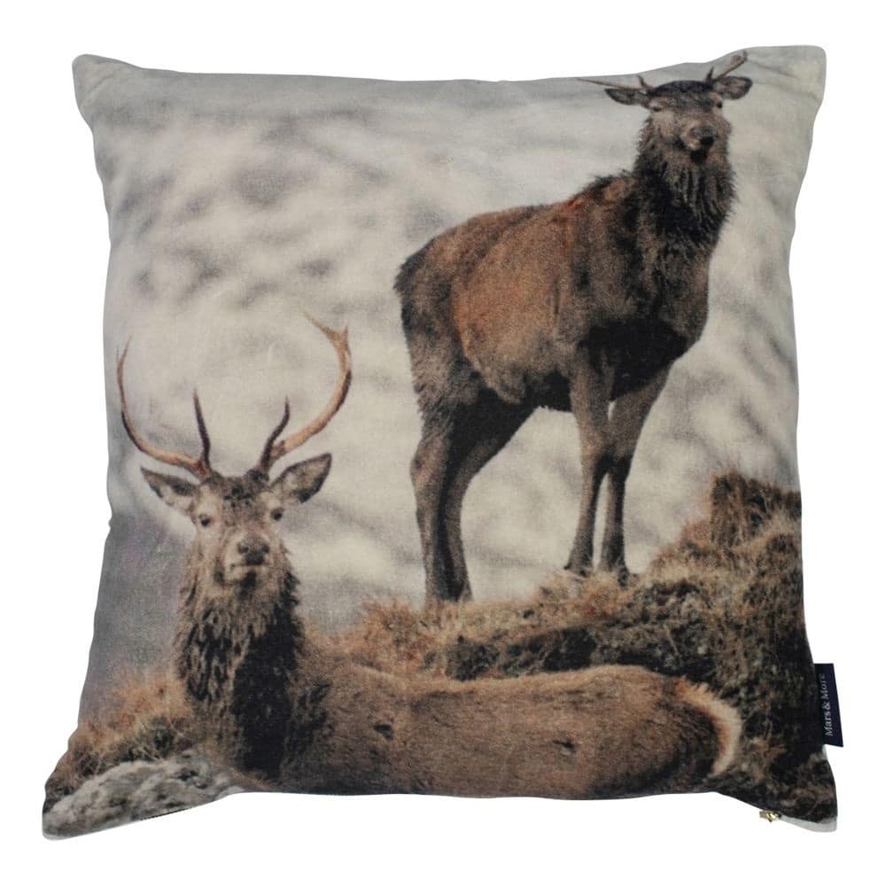 Samt Kissen Hirsch Schnee am Berg (45 x 45 cm) unter Textilien - Kissen