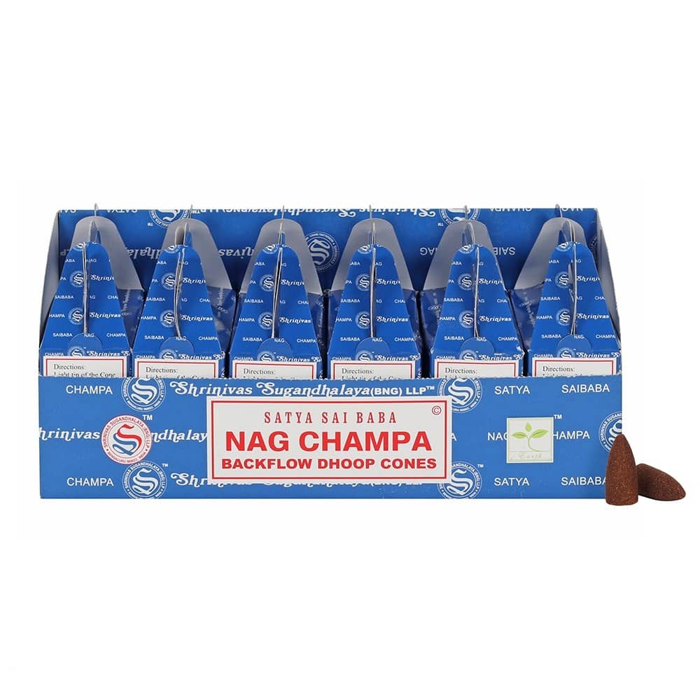 Satya Backflow-R-ucherkegel Nag Champa (6 Packungen mit 24 Kegeln)