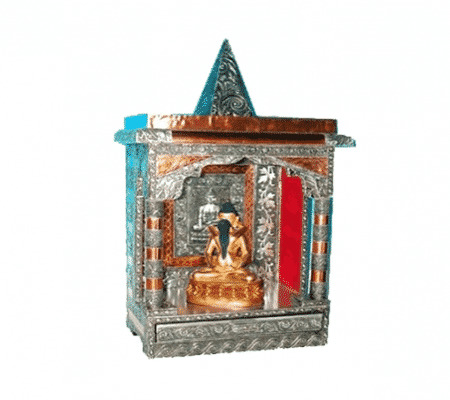 Schrein Altar Mandir aus Holz Aluminium Kupfer