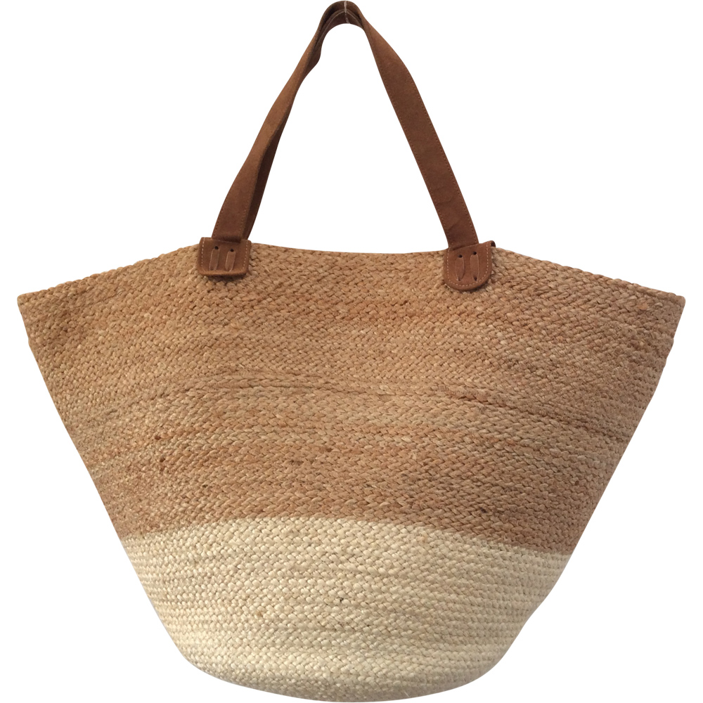 Shopper aus Jute mit Ledergriff (42 x 65 cm)