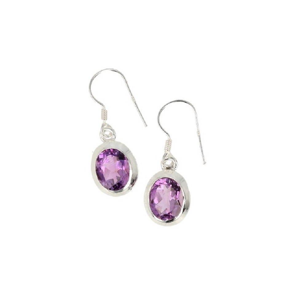 Silber Ohrringe Amethyst Facette Oval