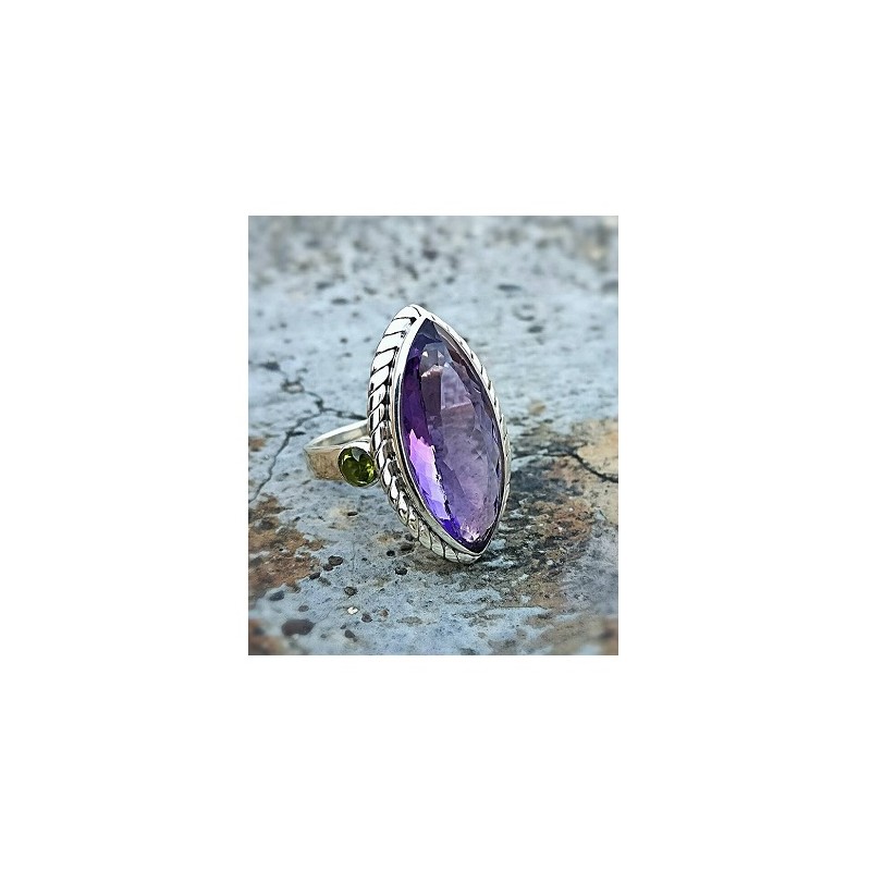 Silberring Amethyst mit Peridote