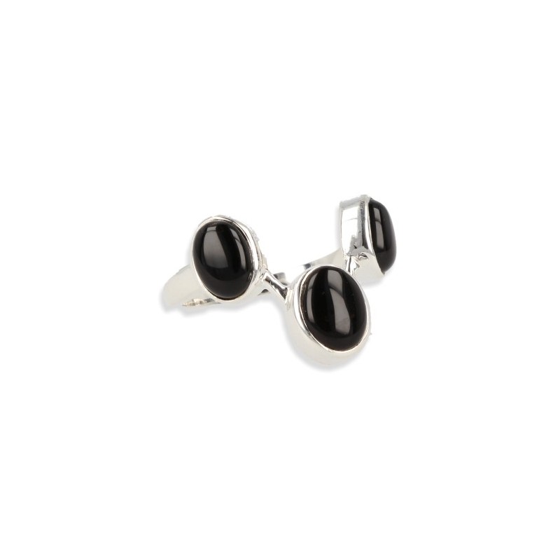 Silberring Onyx - 3 Steine - (Gr-e 18)