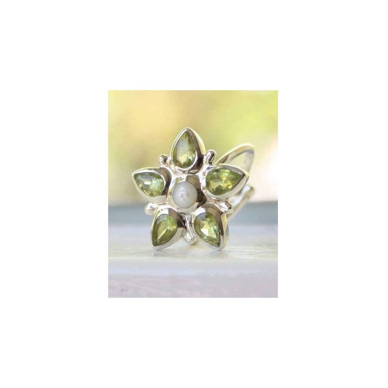 Silberring Peridot mit Perle