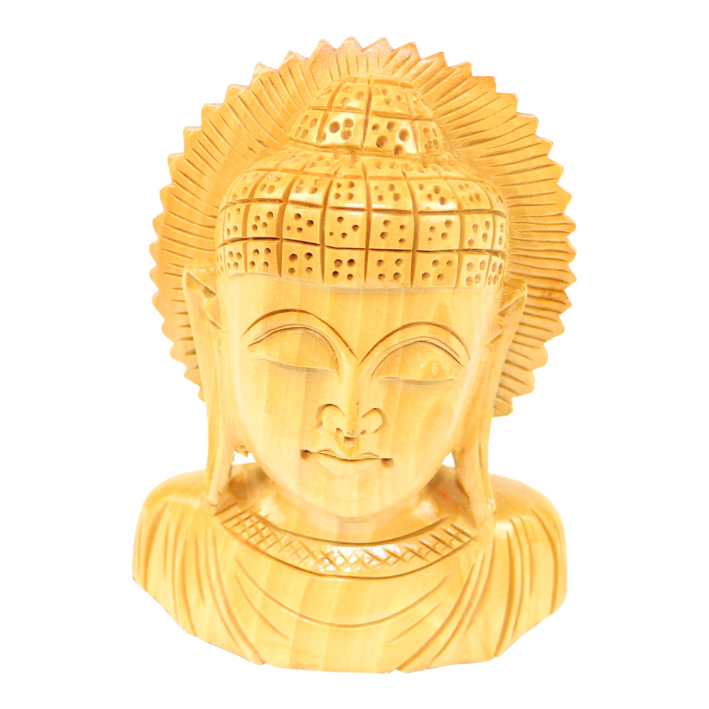 Statue aus Holz Buddha-Kopf (11 x 9 x 3 cm)