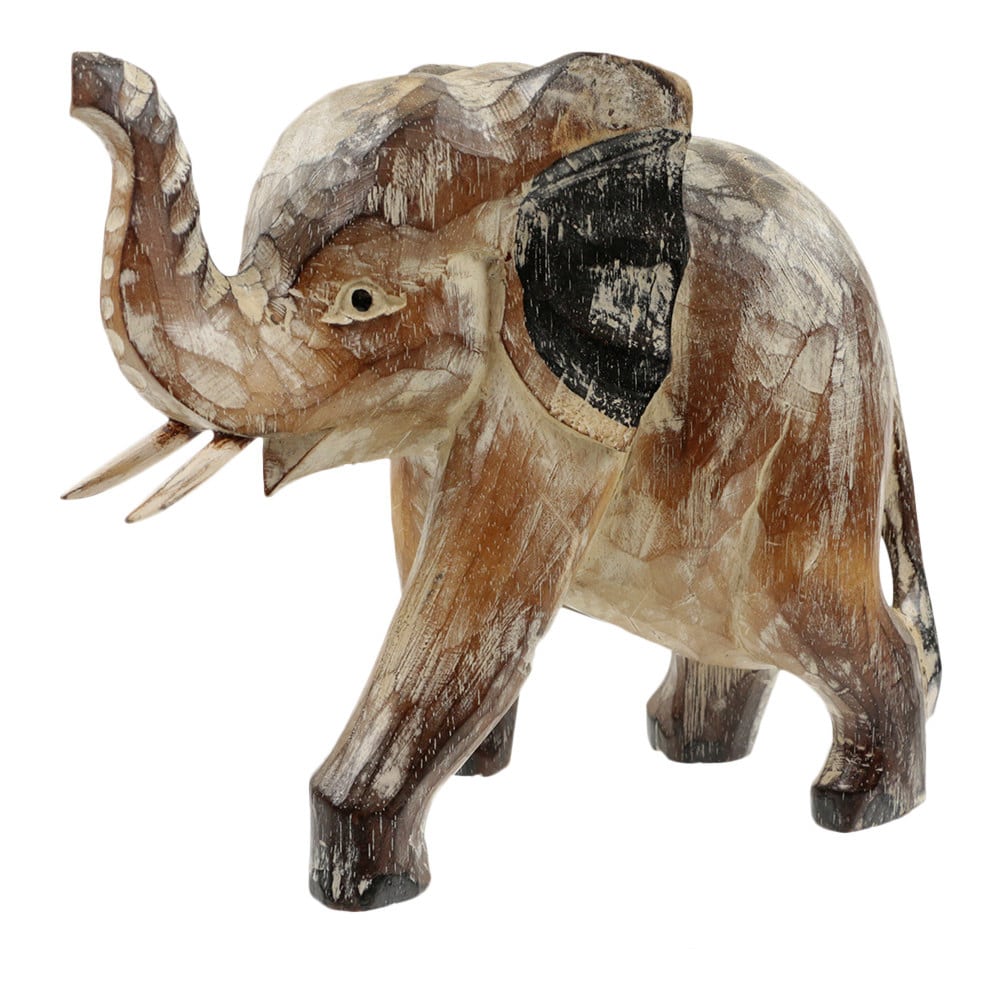 Statue aus Holz Elefant Laufend Whitewash (20 x 19 cm)