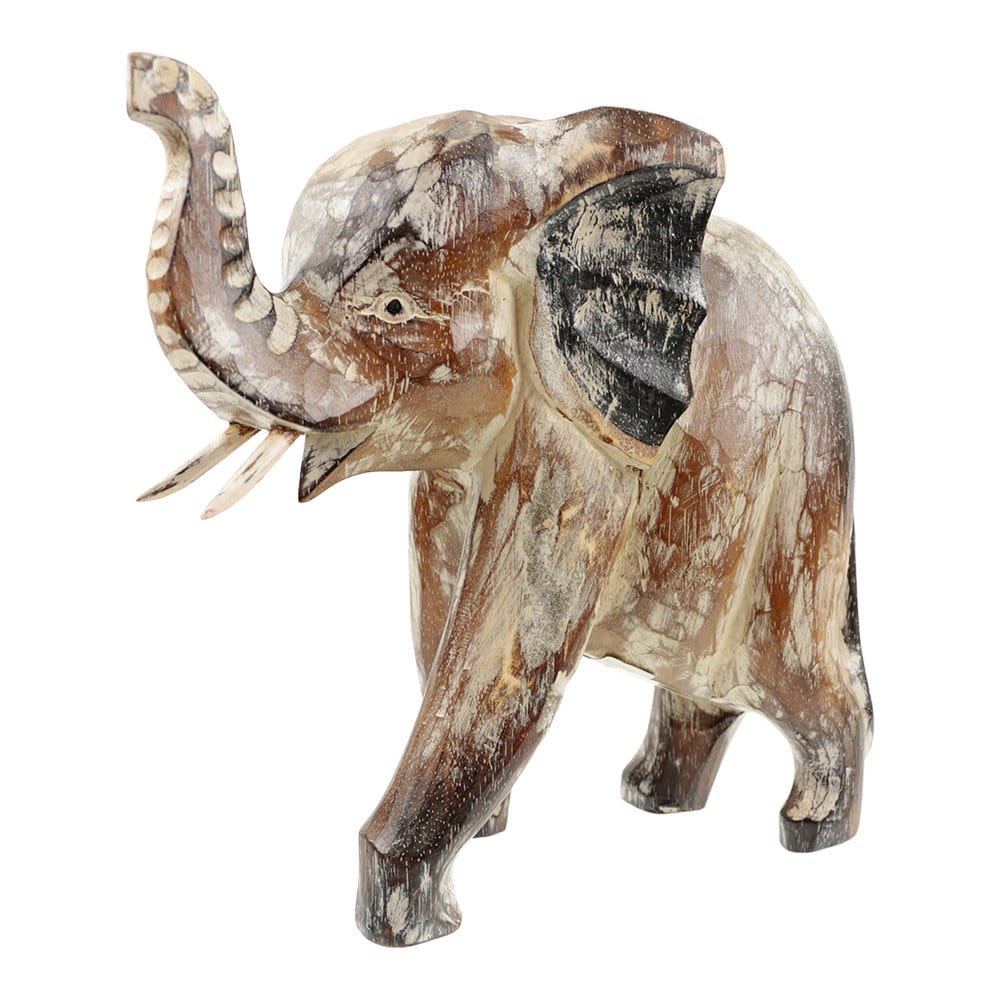 Statue aus Holz Elefant Laufend Whitewash (25 x 24 cm)