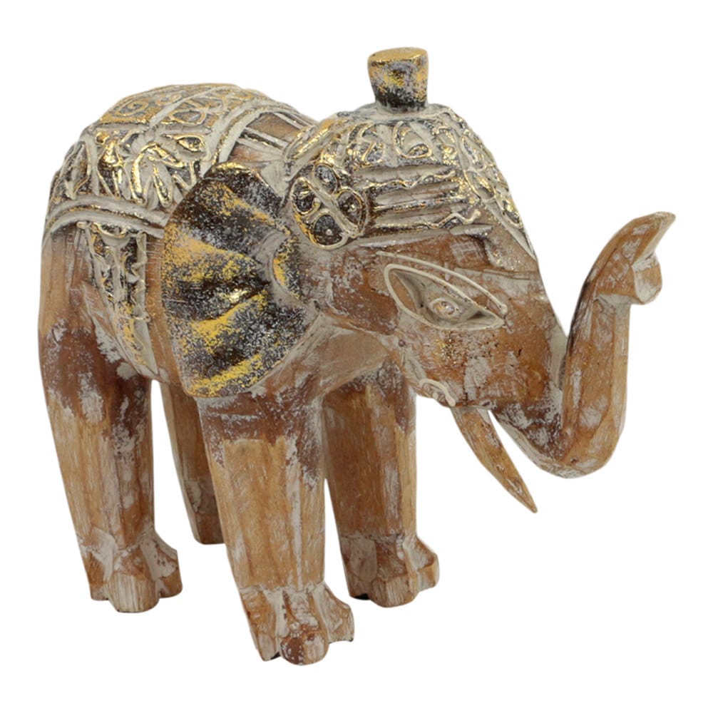 Statue aus Holz Elefant Wei-Gold (18 x 16 cm)