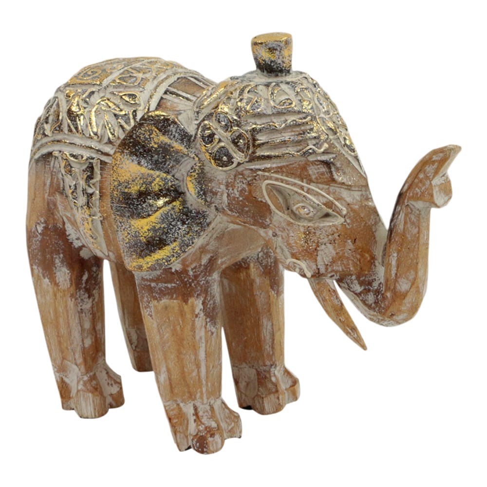 Statue aus Holz Elefant Wei-Gold (18 x 16 cm)