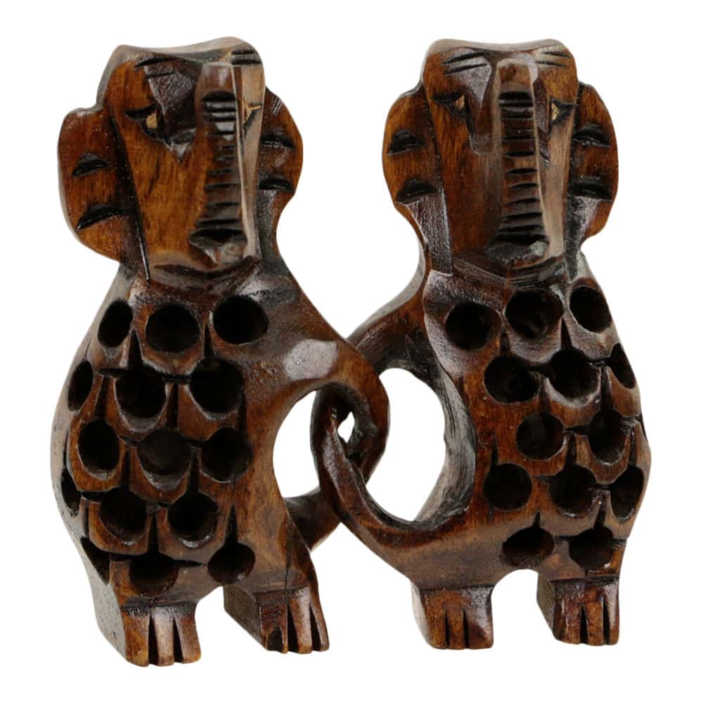 Statue aus Holz Elefanten Paar (6 x 6 x 2 cm)