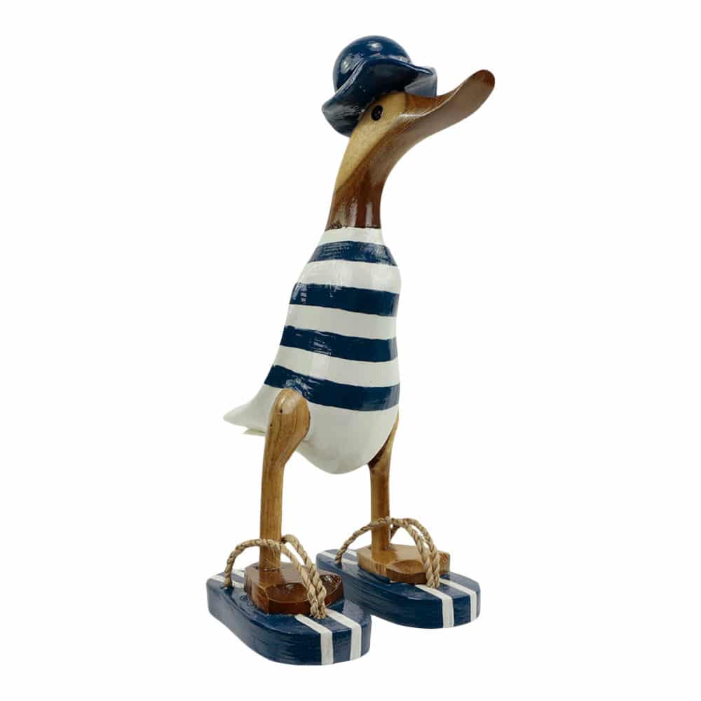 Statue aus Holz Ente auf Flip Flops Dunkelblau (27 x 16 cm)