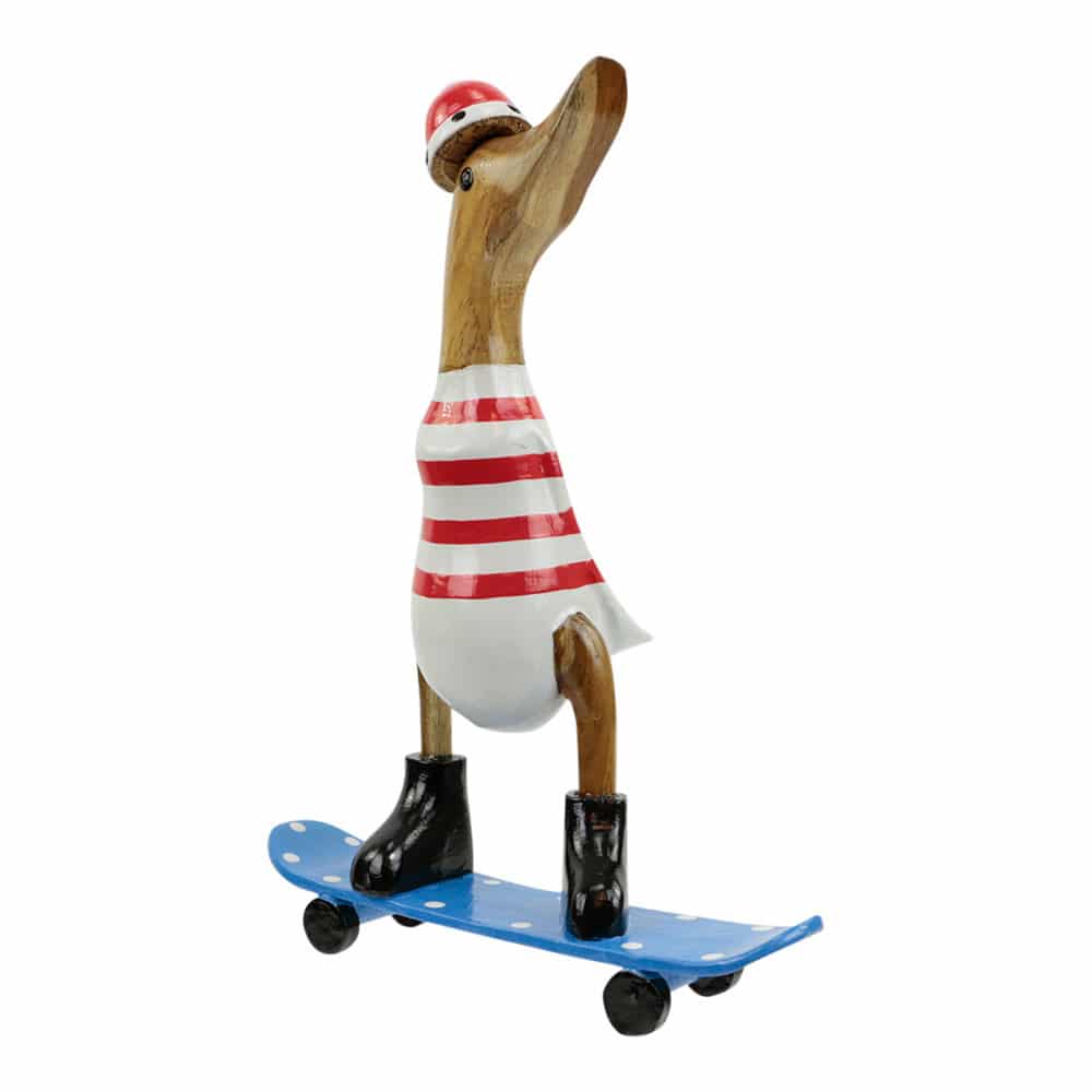 Statue aus Holz Ente auf Skateboard Rot (28 x 20 cm)