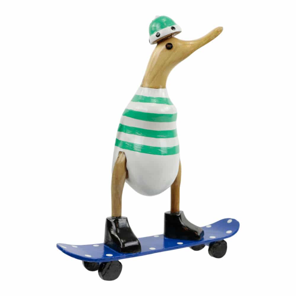 Statue aus Holz Ente auf Skateboard T-rkis (28 x 20 cm)
