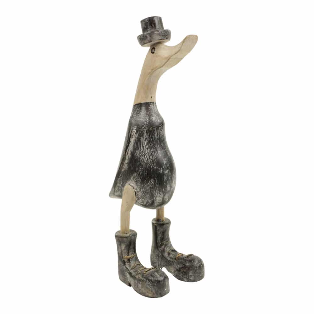 Statue aus Holz Ente mit Hut Blackwash (30 x 15 cm) unter Home & Living - Spirituelle Figuren - Holzfiguren - Holzente - Home & Living - Dekoration & Atmosph?re