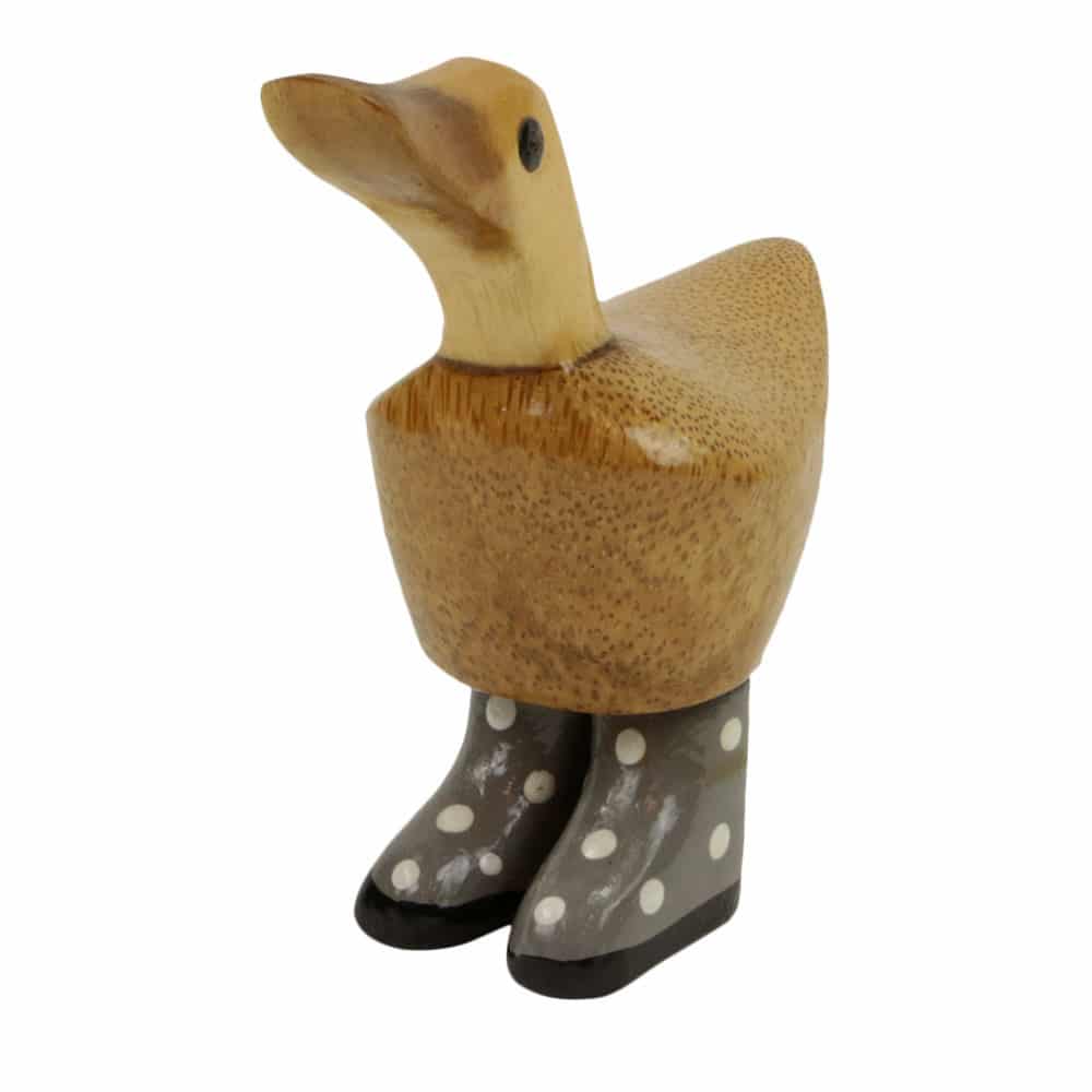 Statue aus Holz Ente sitzend mit Schuhen (14 x 13 cm)