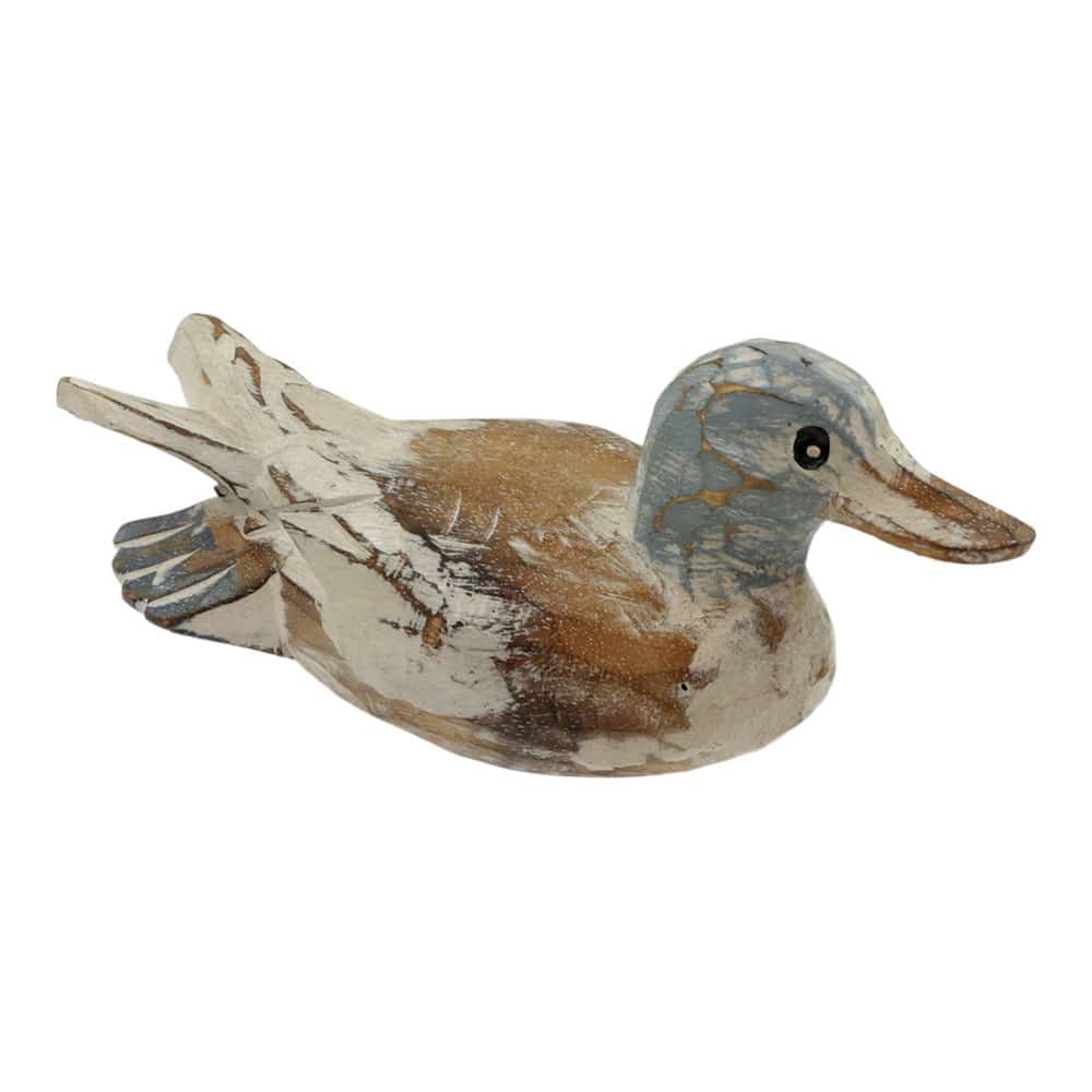 Statue aus Holz Ente sitzend Whitewash (20 x 9 cm)