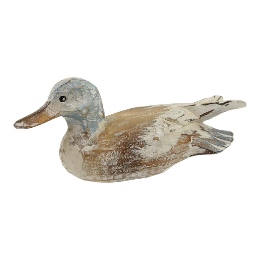 Statue aus Holz Ente sitzend Whitewash (24 x 10 cm)