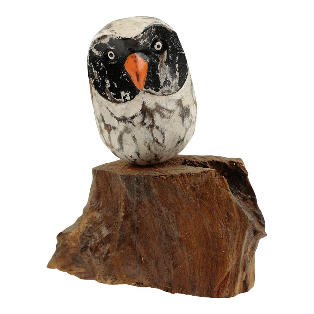 Statue aus Holz Eule auf Baumstumpf Weiss (17 x 10 cm)