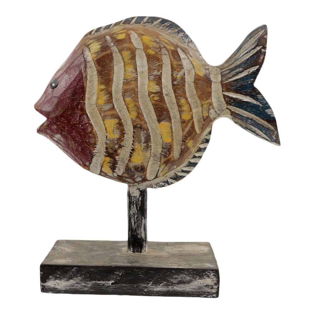 Statue aus Holz Fisch auf Standard gestreift (27 x 20 cm)