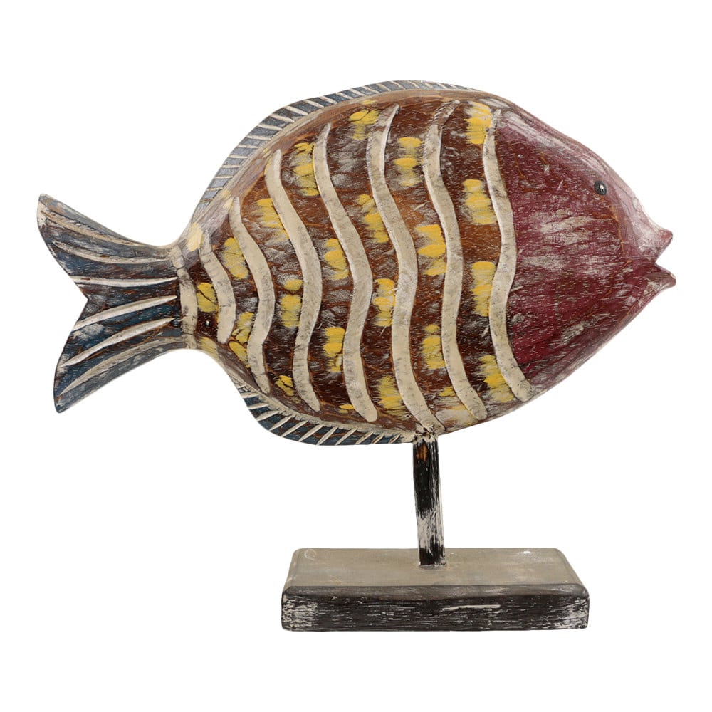 Statue aus Holz Fisch auf Standard gestreift (39 x 35 cm)