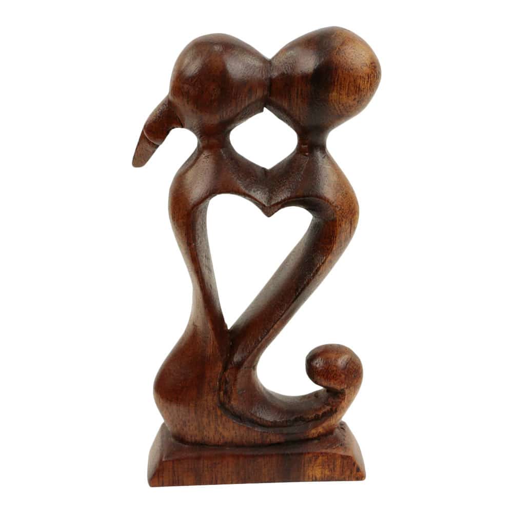 Statue aus Holz Herz 2 Personen (14 x 7 cm)