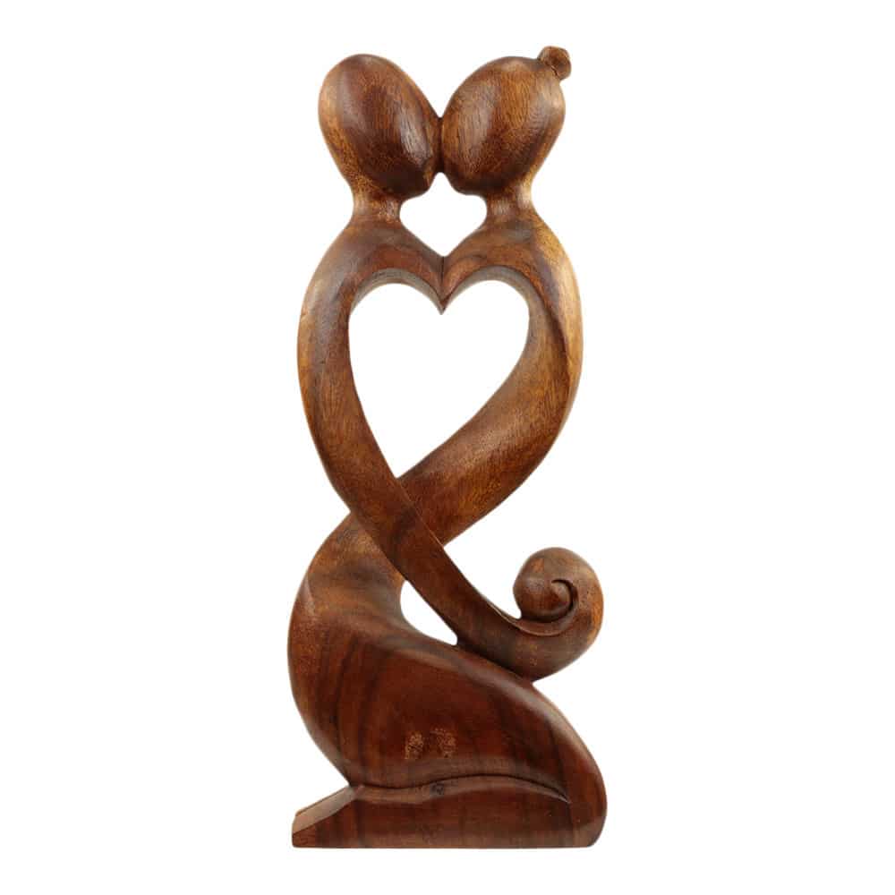 Statue aus Holz Herz 2 Personen (41 x 17 cm)