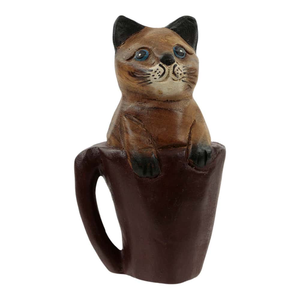 Statue aus Holz Katze in Tasse (18 x 10 cm)