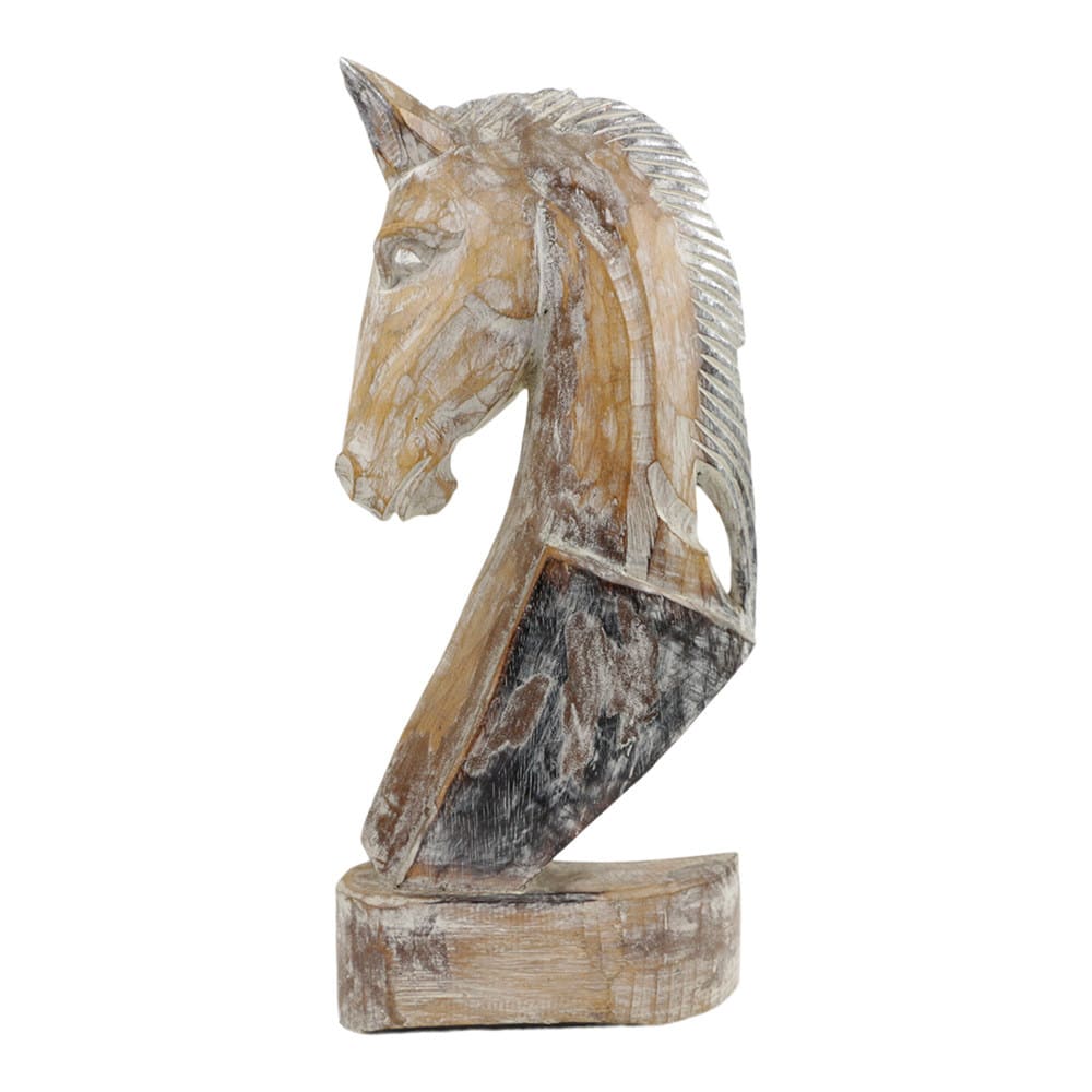 Statue aus Holz Pferdekopf Whitewash (52 x 23 cm)