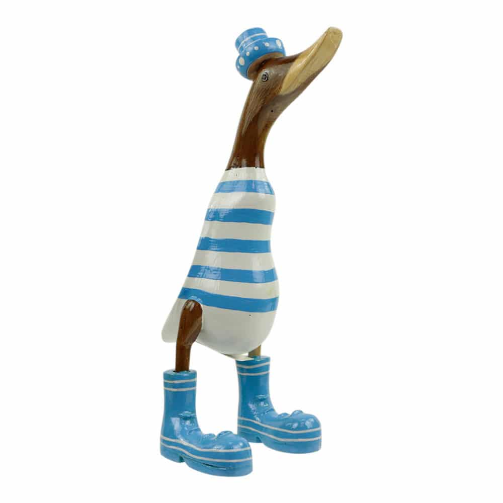 Statue Ente aus Holz mit Hut und Stiefeln - gestreift hellblau (35 x 17 cm) unter Home & Living - Spirituelle Figuren - Holzfiguren - Holzente - Home & Living - Dekoration & Atmosph?re