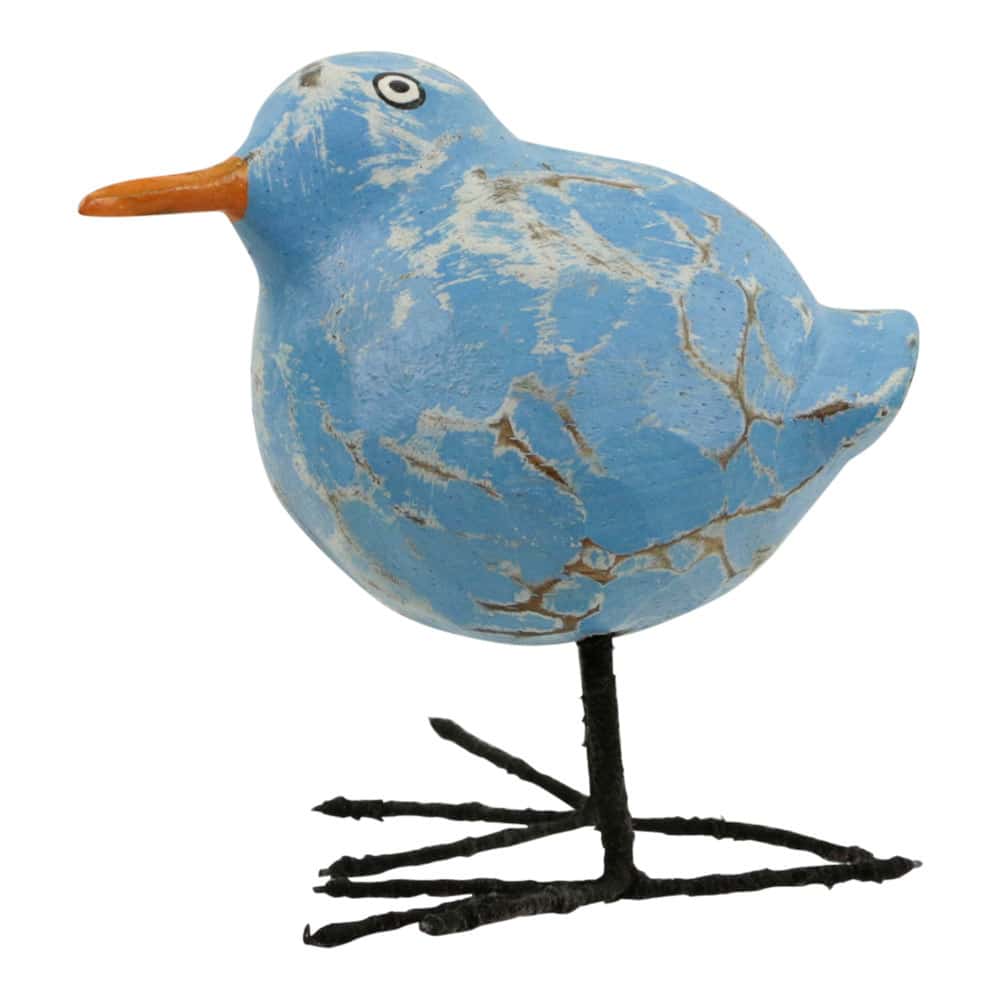 Statue Vogel aus Holz Rund - Hellblau
