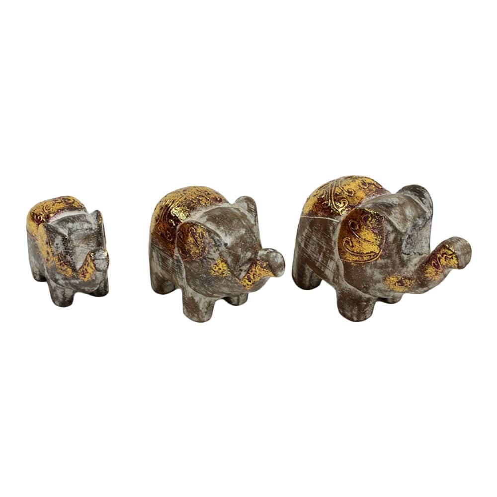 Statuen aus Holz Elefanten Braun-Gold (3er-Set)