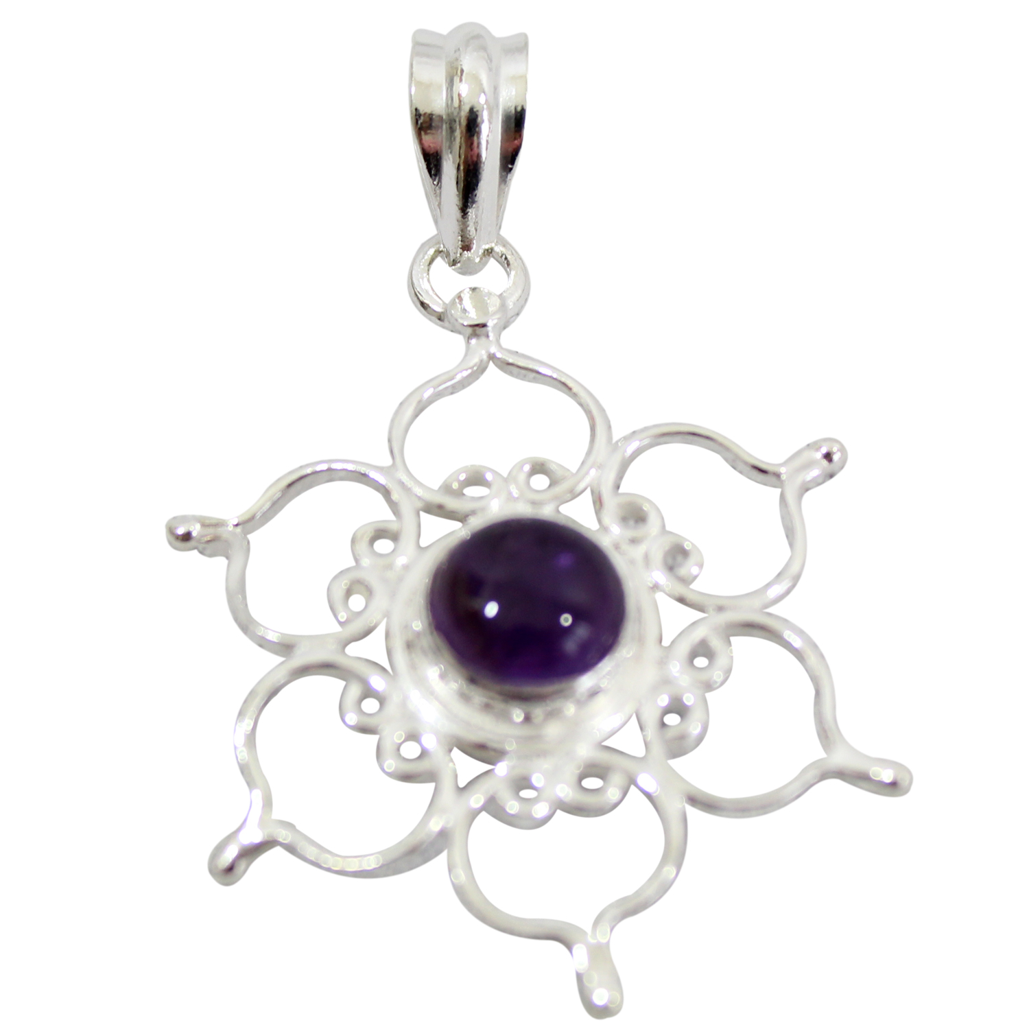 Sterling Silber Anh-nger - Amethyst mit Lotus unter Schmuck - Lotusschmuck - Lotus Anh?nger - Schmuck - Silberschmuck - Silber Anh?nger - Schmuck - Edelstein-Anh?nger - Silber Anh?nger mit Edelsteinen