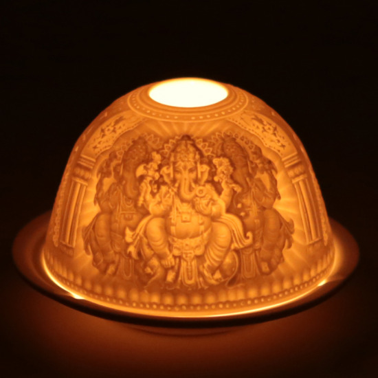 Stimmungsvoller Teelichthalter Porzellan Ganesh
