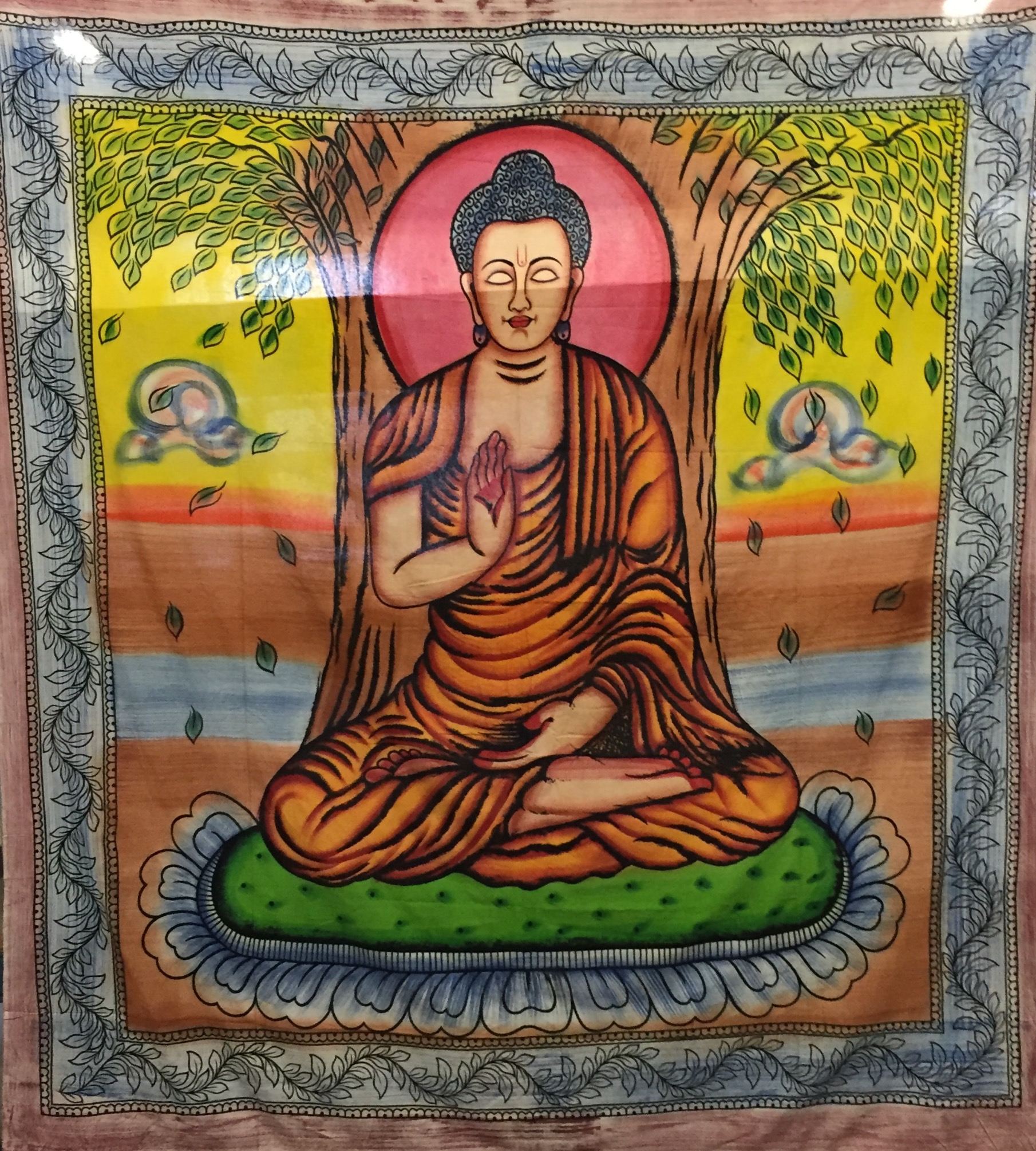 Tagesdecke- Wandtuch aus Baumwolle Buddha (bemalt)