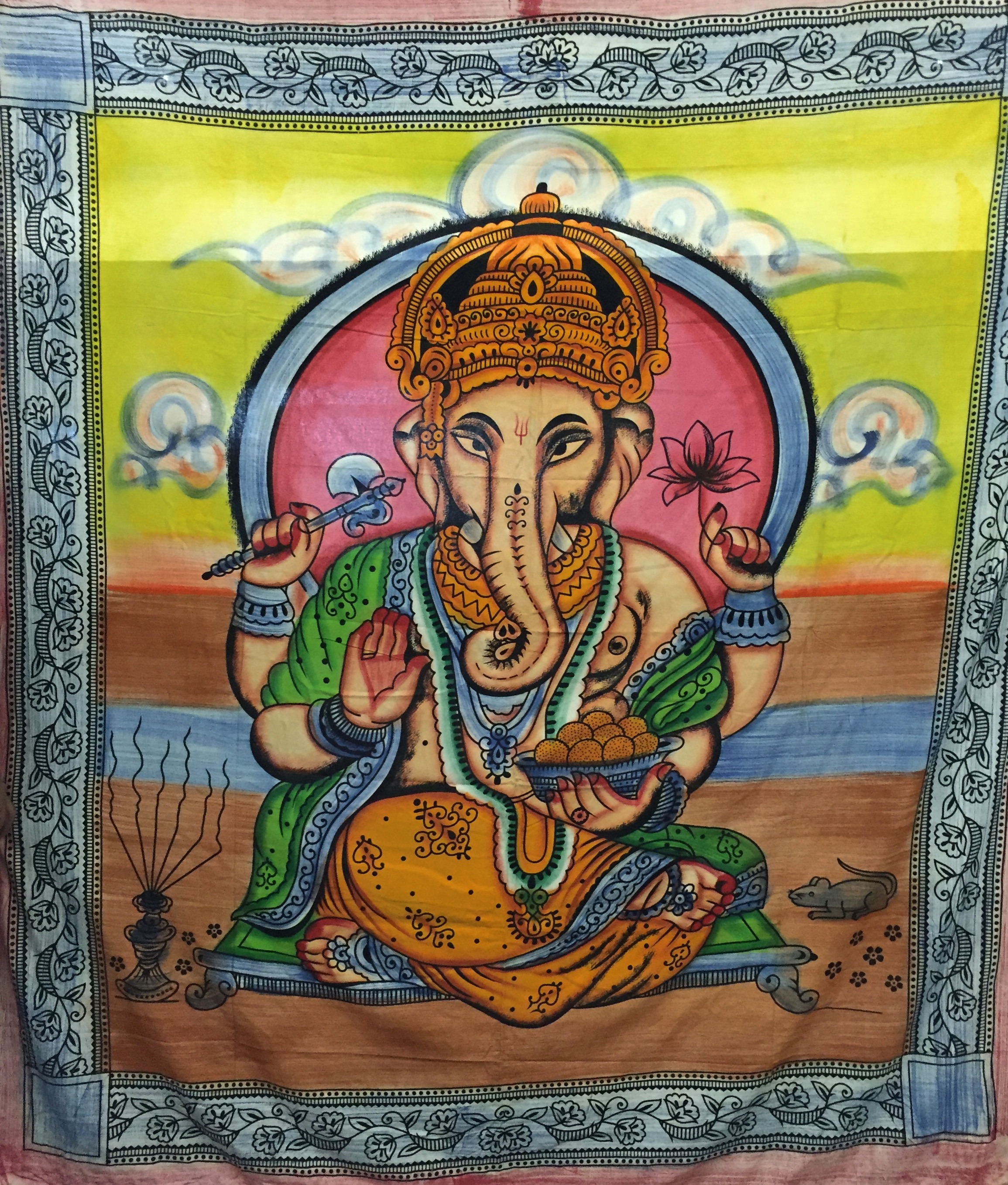 Tagesdecke- Wandtuch aus Baumwolle Ganesh (bemalt)