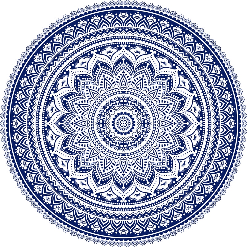 Tagesdecke- Wandtuch aus Baumwolle - Mandala (blau- rund)