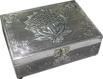 Tarotbox mit Wei-metall - Flower of Life und Lotus