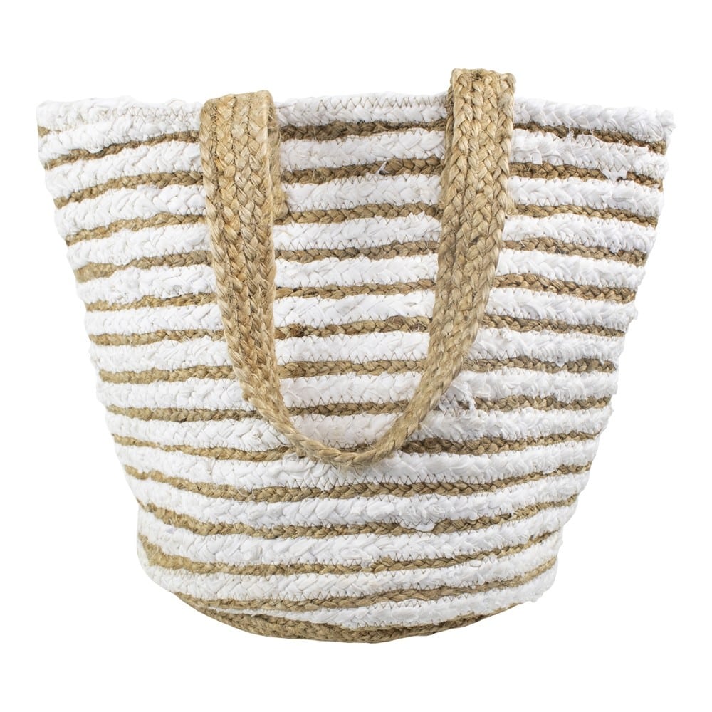 Tasche aus Jute und Baumwolle mit Henkel wei- (50 x 35 cm)