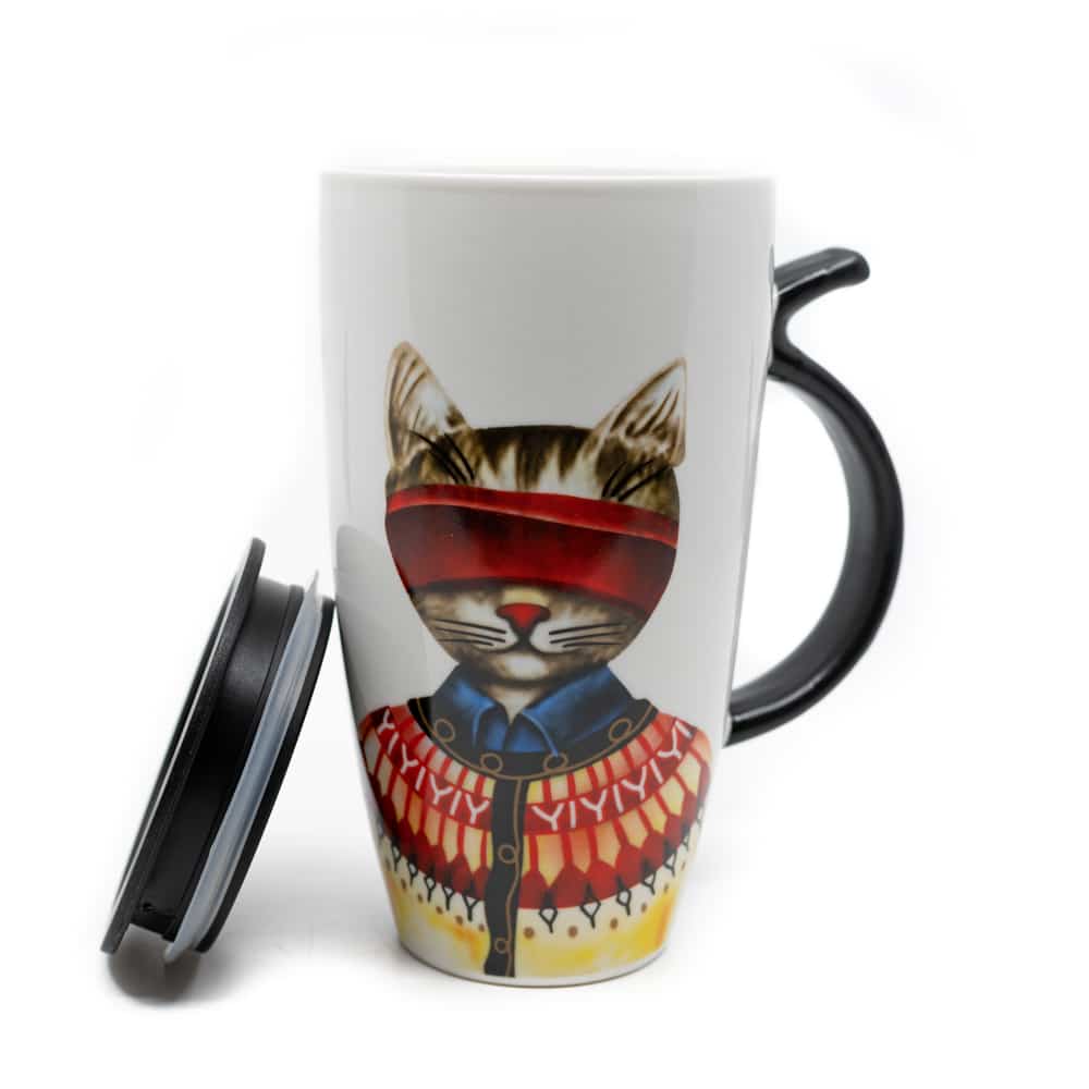 Tasse Rote Katze mit Schwanzhenkel - 400ml