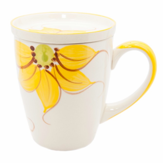 Teebecher aus Keramik Sonnenblumen Gelb mit Teeschale