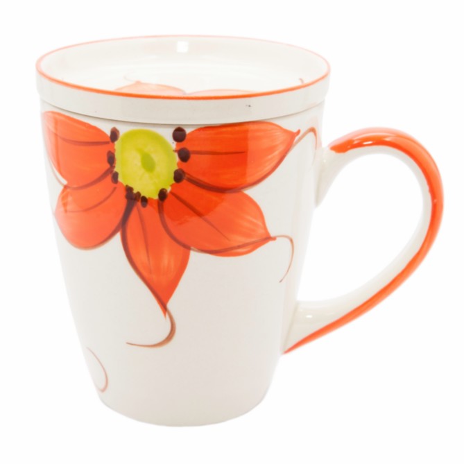 Teebecher aus Keramik Sonnenblumen Orange mit Teeschale