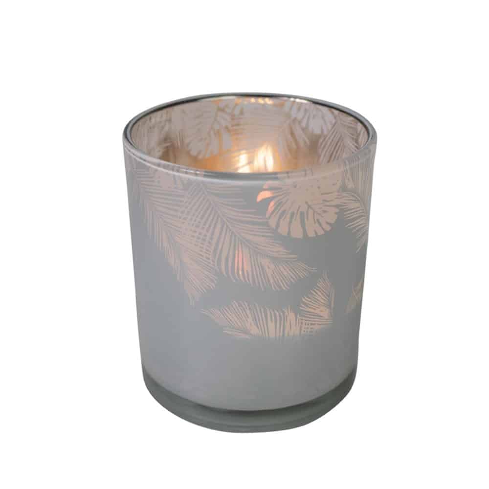 Teelichthalter Glas Dschungel Milchig Weiss (12-5 x 10 cm)