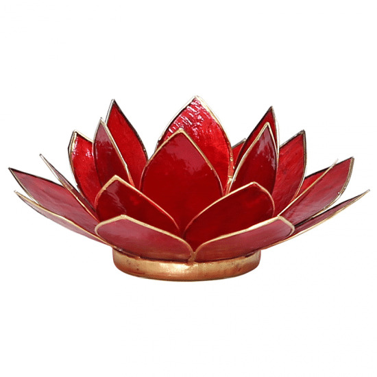 Teelichthalter - Lotusblume 1- Chakra (atmosph-risches Licht- goldener Rand- hellrot)