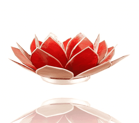 Teelichthalter - Lotusblume 1- Chakra (atmosph-risches Licht- silberner Rand- hellrot)