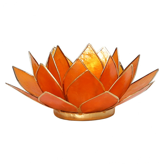 Teelichthalter - Lotusblume 2- Chakra (atmosph-risches Licht- goldener Rand- orange)