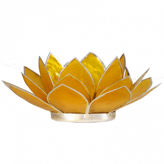 Teelichthalter - Lotusblume 3- Chakra (atmosph-risches Licht- silberner Rand- gelb)