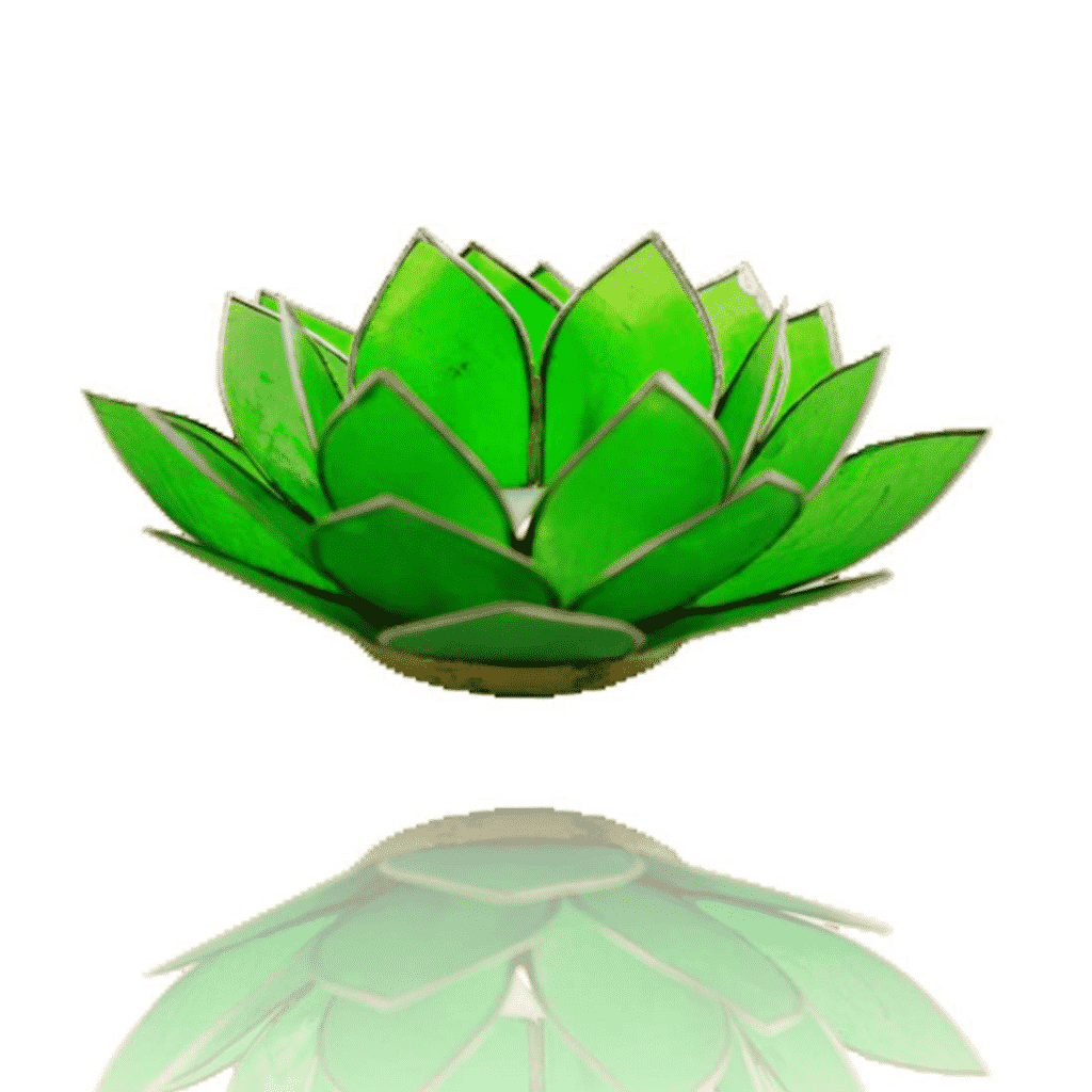 Teelichthalter - Lotusblume 4- Chakra (atmosph-risches Licht- silberner Rand- gr-n)