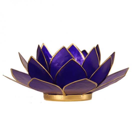 Teelichthalter - Lotusblume 6- Chakra (atmosph-risches Licht- goldener Rand- violett)