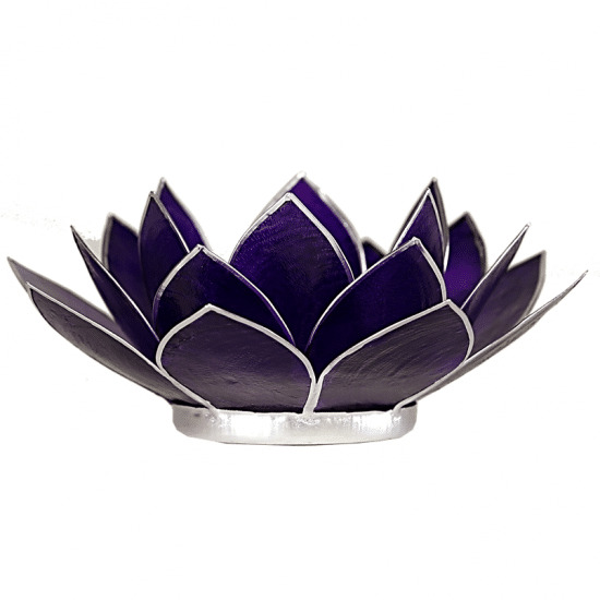 Teelichthalter - Lotusblume 6- Chakra (atmosph-risches Licht- silberner Rand- vioeltt)