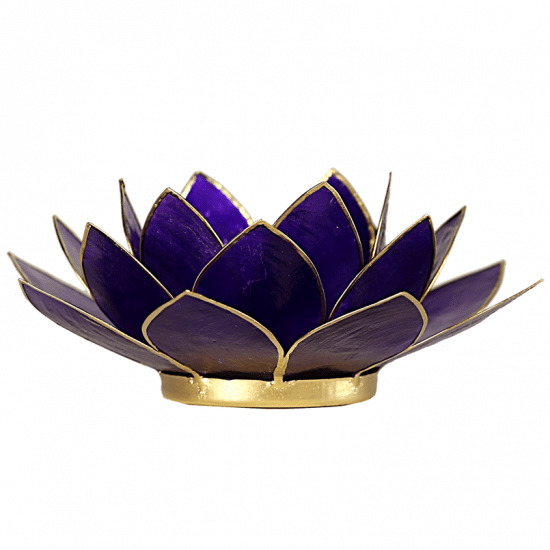 Teelichthalter - Lotusblume 7- Chakra (atmosph-risches Licht- goldener Rand- violett)